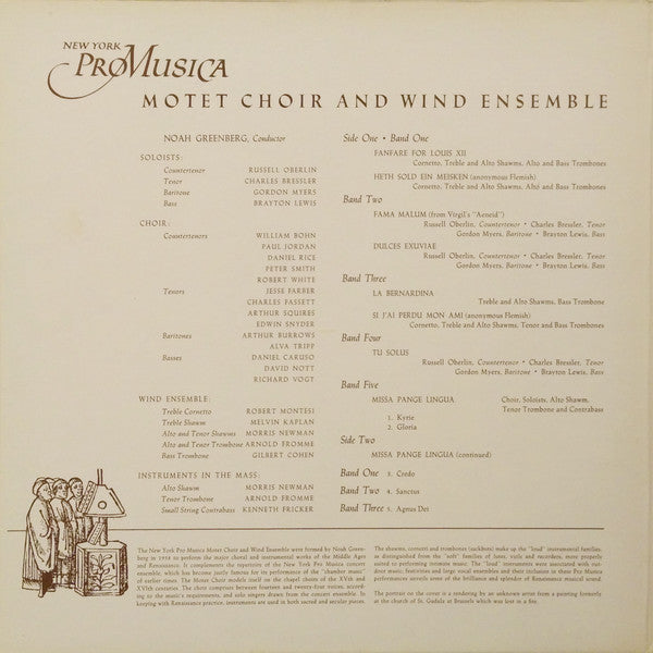 Josquin Des Préz*, New York Pro Musica : Missa Pange Lingua / Motets & Instrumental Pieces (LP, Album, RP, Gat)