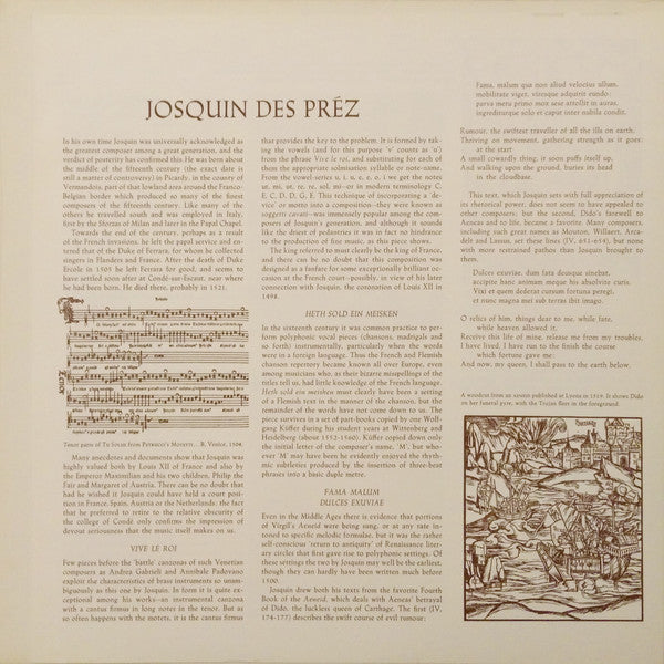 Josquin Des Préz*, New York Pro Musica : Missa Pange Lingua / Motets & Instrumental Pieces (LP, Album, RP, Gat)