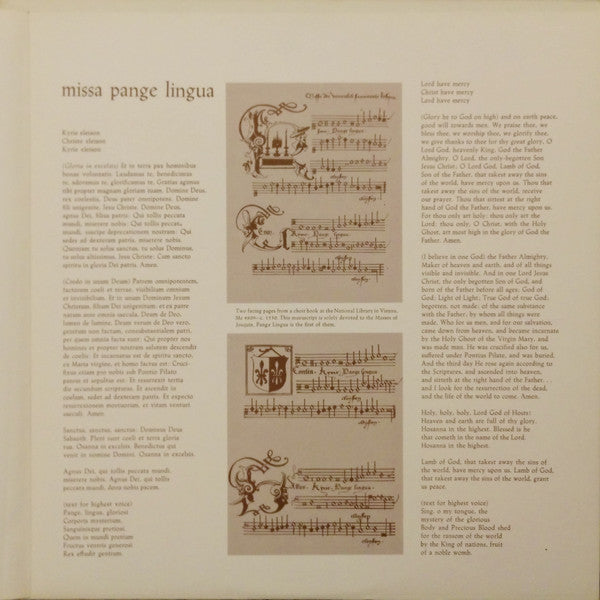 Josquin Des Préz*, New York Pro Musica : Missa Pange Lingua / Motets & Instrumental Pieces (LP, Album, RP, Gat)