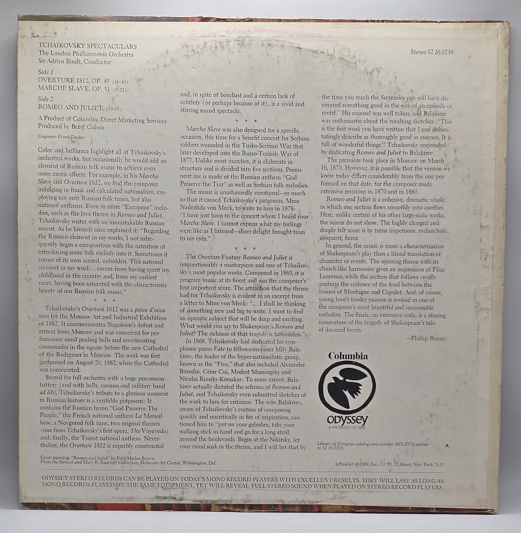 Tchaikovsky* - Sir Adrian Boult, The London Philharmonic Orchestra* - Tchaikovsky Spectaculars (Romeo And Juliet / Overture 1812 / Marche Slave) (LP) (Very Good Plus (VG+))