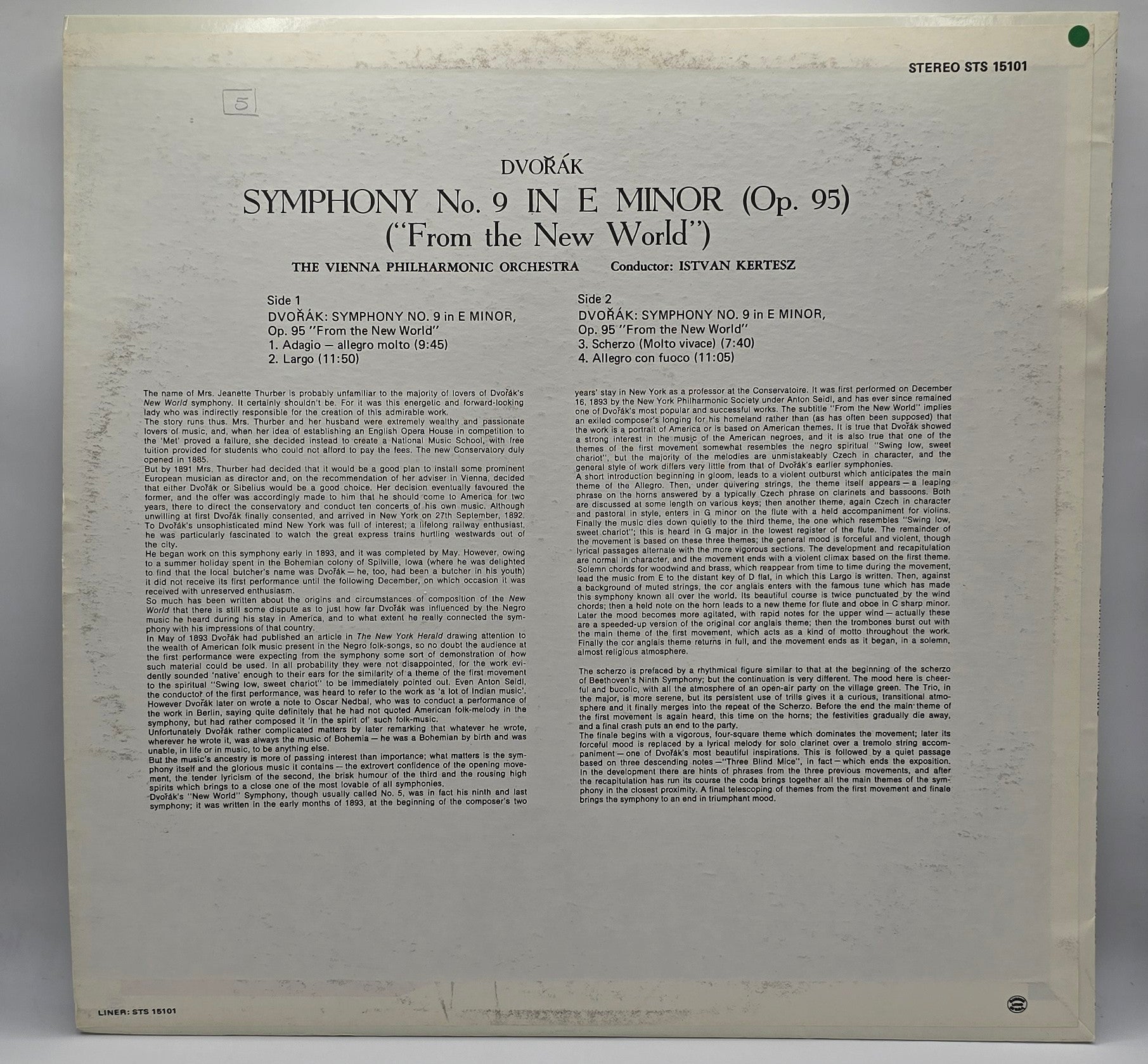Antonín Dvořák / Wiener Philharmoniker / István Kertész - Symphony No.5 In E Minor, Op. 95, "From The New World" (LP) (Very Good Plus (VG+))