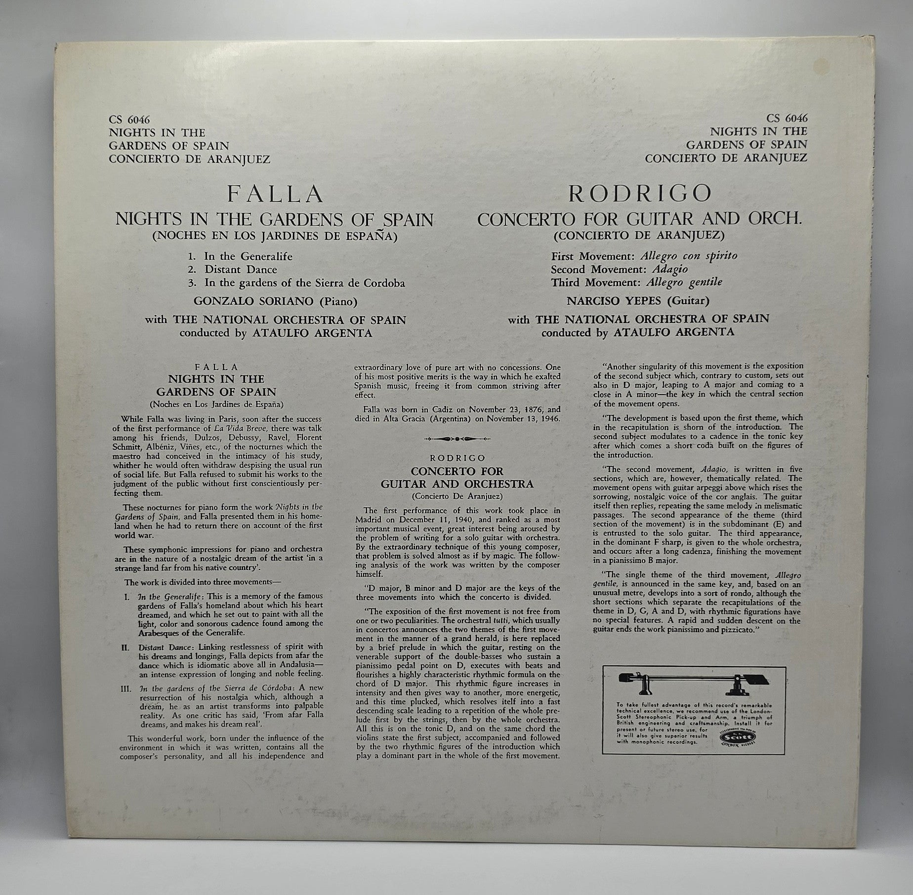 Falla*, Gonzalo Soriano, Rodrigo*, Narciso Yepes, National Orchestra Of Spain*, Ataulfo Argenta* - Nights In The Gardens Of Spain · Concerto For Guitar And Orchestra (LP) (Very Good Plus (VG+))