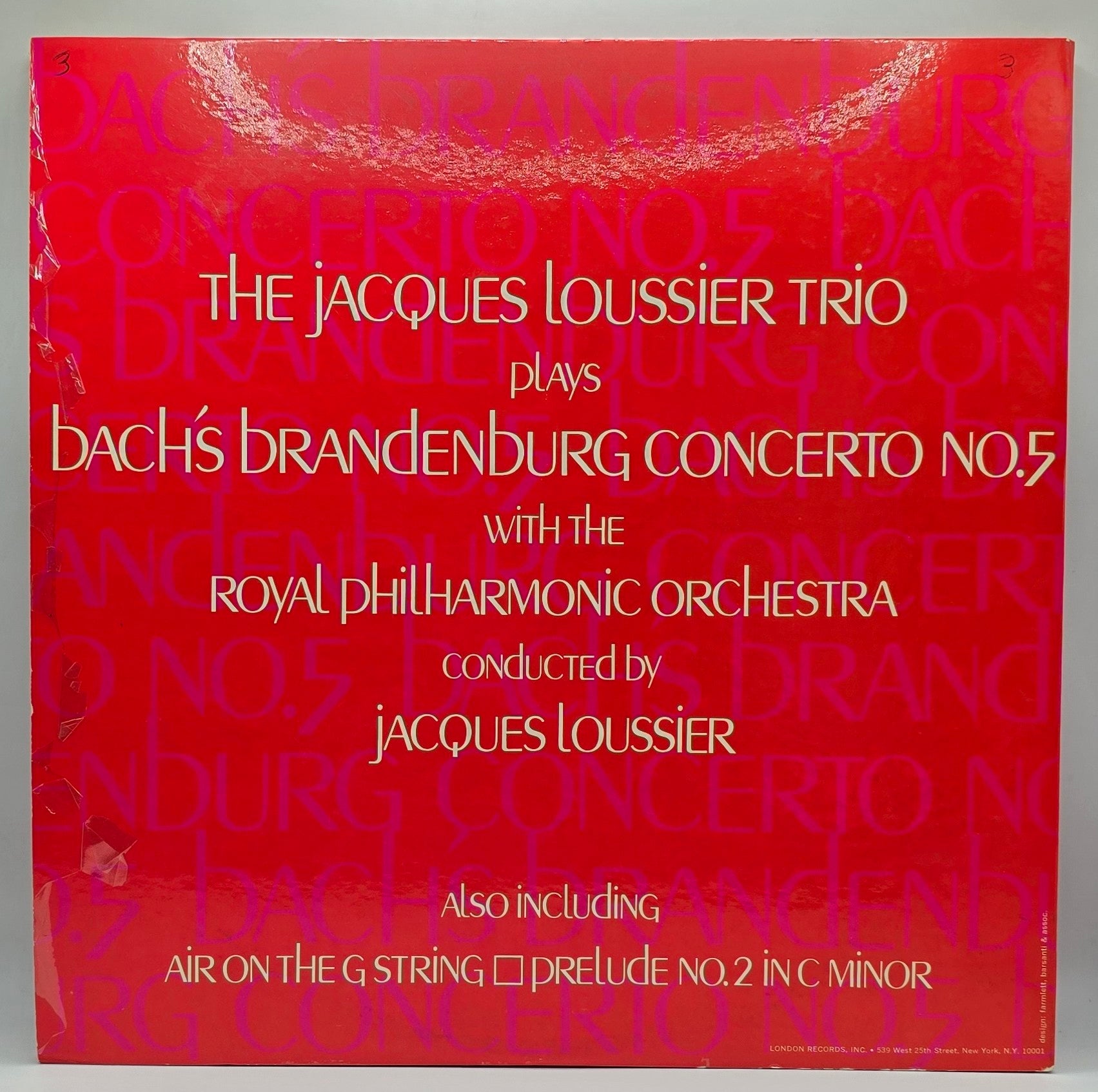 Bach* - The Jacques Loussier Trio* With The Royal Philharmonic Orchestra Conducted By Jacques Loussier - Brandenburg Concerto No. 5 - Also Including: Air On The G String ▢ Prelude No. 2 In C Minor (LP) (Very Good Plus (VG+))