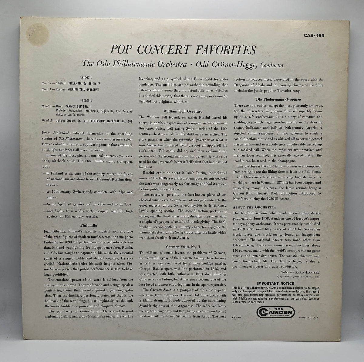 The Oslo Philharmonic Orchestra*, Odd Grüner-Hegge - Pop Concert Favorites (LP) (Très bon état (VG+))